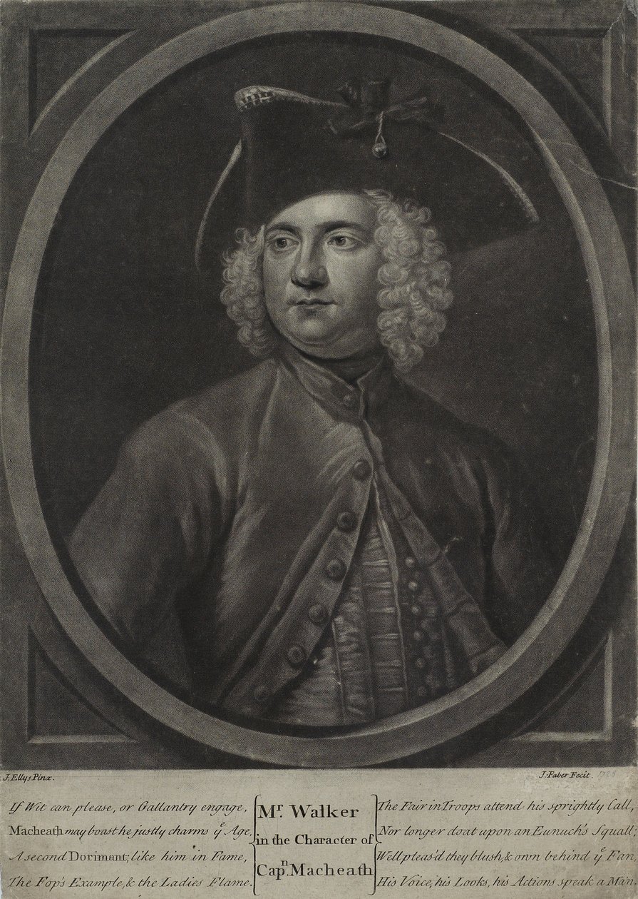 Mr. Walker en el personaje del Capitán Macheath, grabado por John Faber el Joven, 1728 de John Ellys