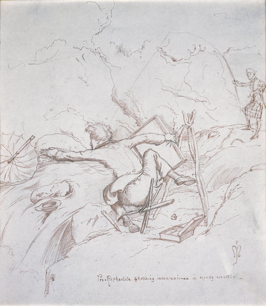 Inconvenientes de dibujar al aire libre en clima ventoso, prerrafaelita de John Everett Millais