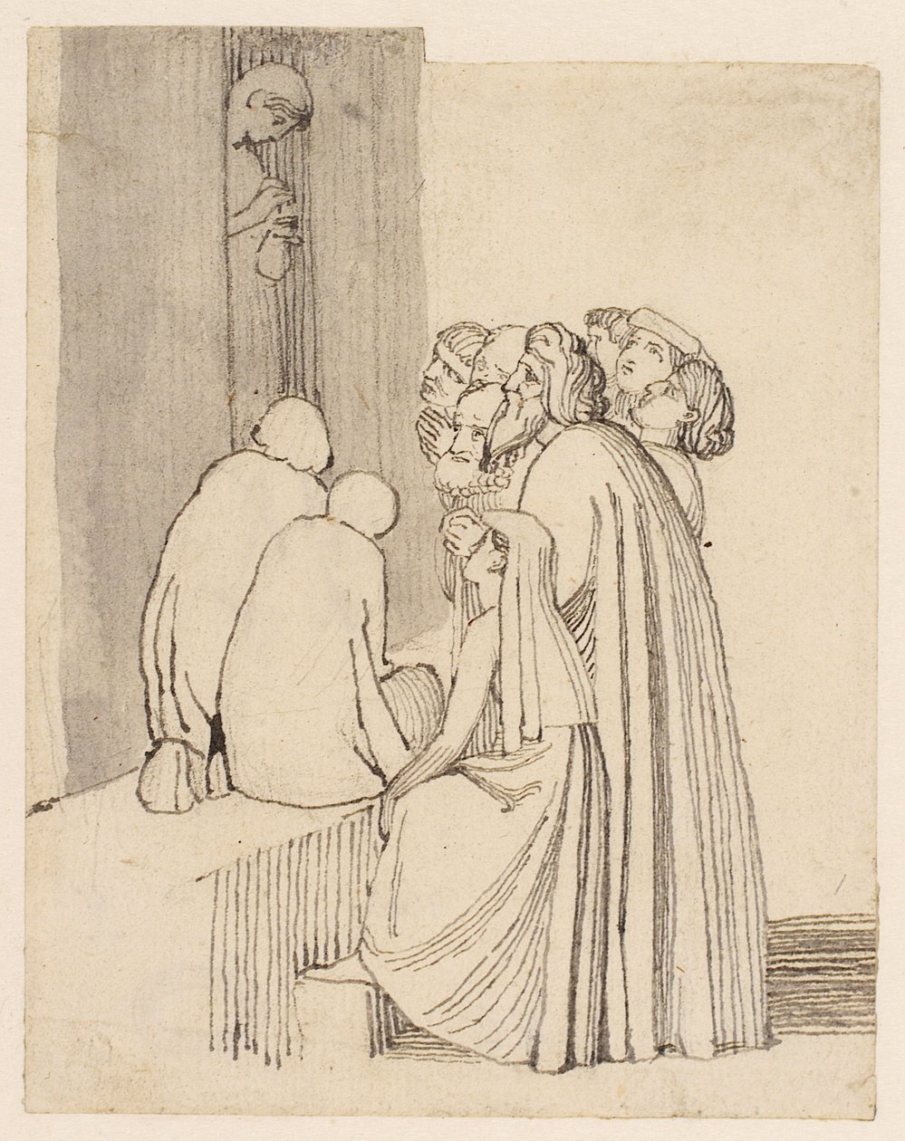 Una familia de mendigos alrededor de una puerta de John Flaxman
