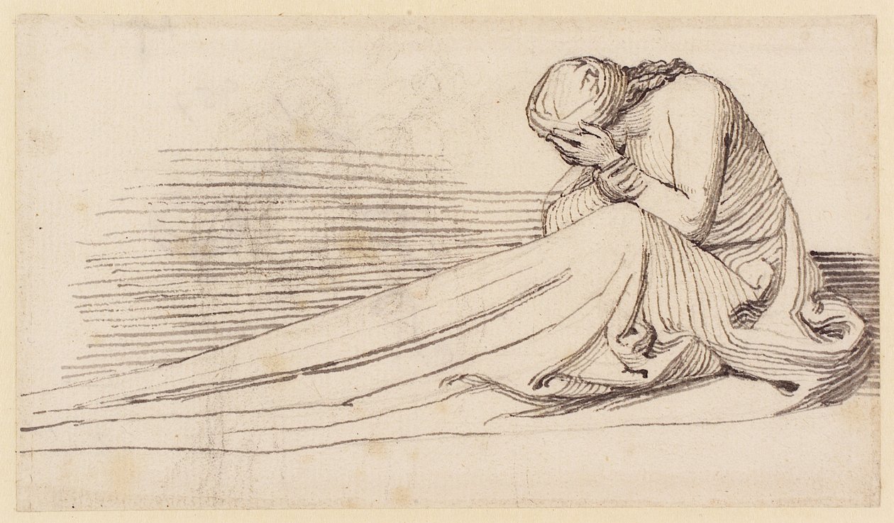 Figura femenina sentada con larga vestimenta, de luto de John Flaxman