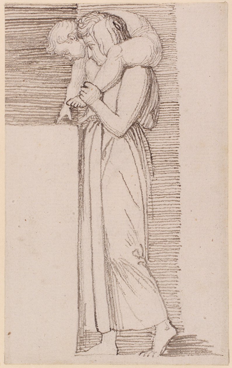 Una mujer con un niño desnudo en su hombro, mirando a la izquierda de John Flaxman