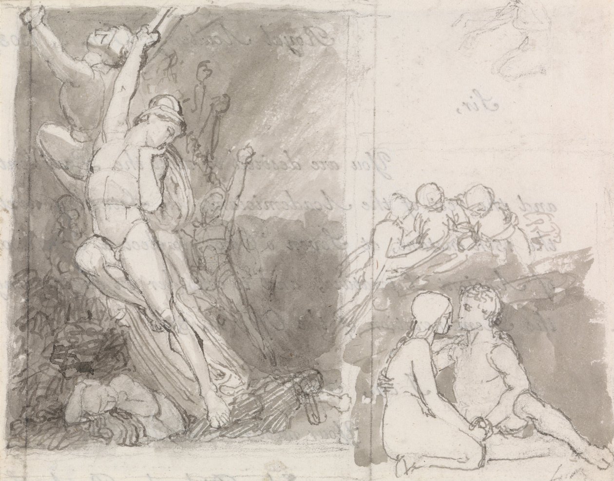 Ilustración del Paraíso Perdido de Milton: Adán y Eva Custodiados por los Ángeles de John Flaxman