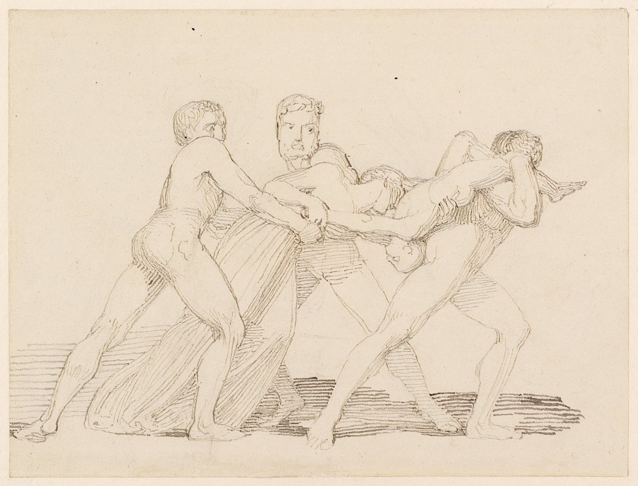 Tres hombres intentando arrancar un niño de una mujer de John Flaxman
