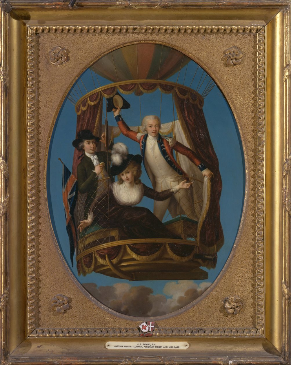 Capitán Vincenzo Lunardi con su Asistente George Biggin, y la Sra. Letitia Anne Sage, en un Globo de John Francis Rigaud