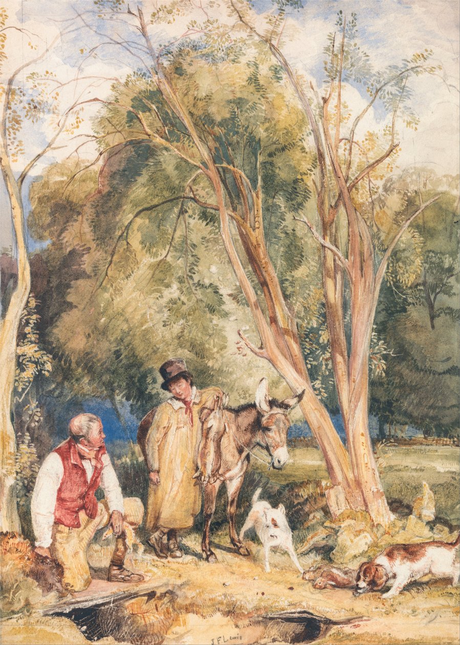 Guardabosques y niño cazando un conejo de John Frederick Lewis