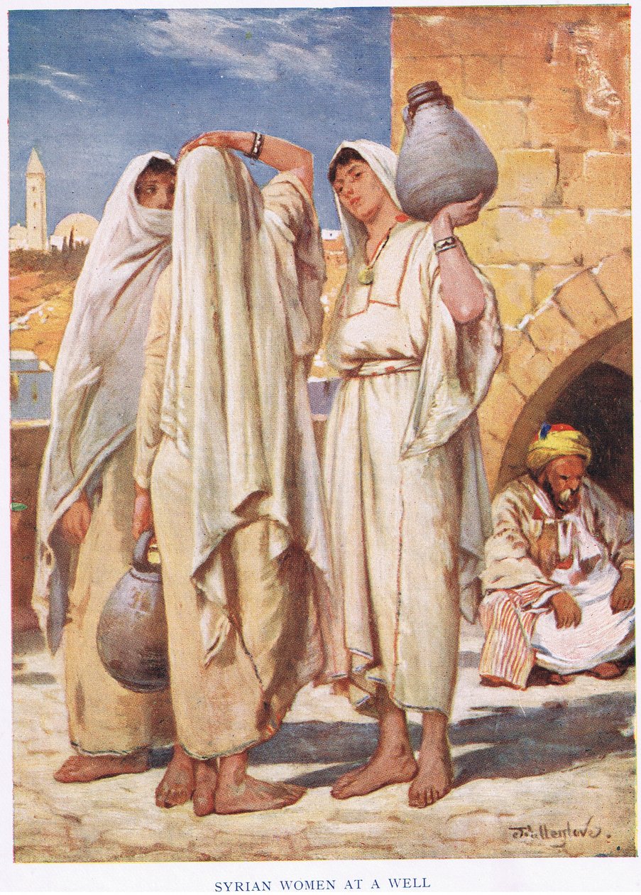 Tres mujeres sirias llevando cántaros de agua de John Fulleylove