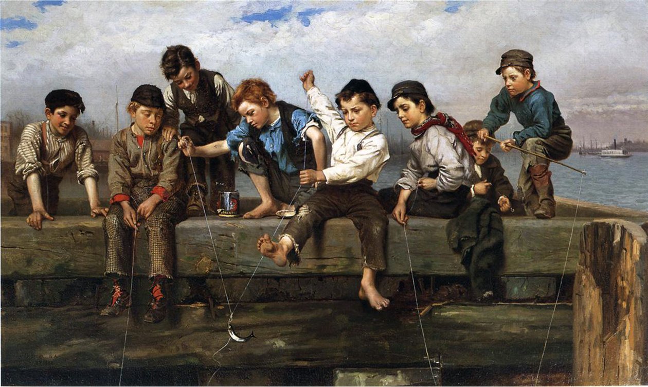 Niños pescando, 1880 de John George Brown