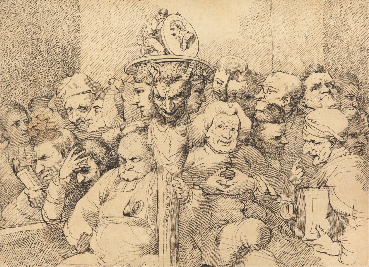Personajes literarios reunidos alrededor del medallón de Shakespeare de John Hamilton Mortimer