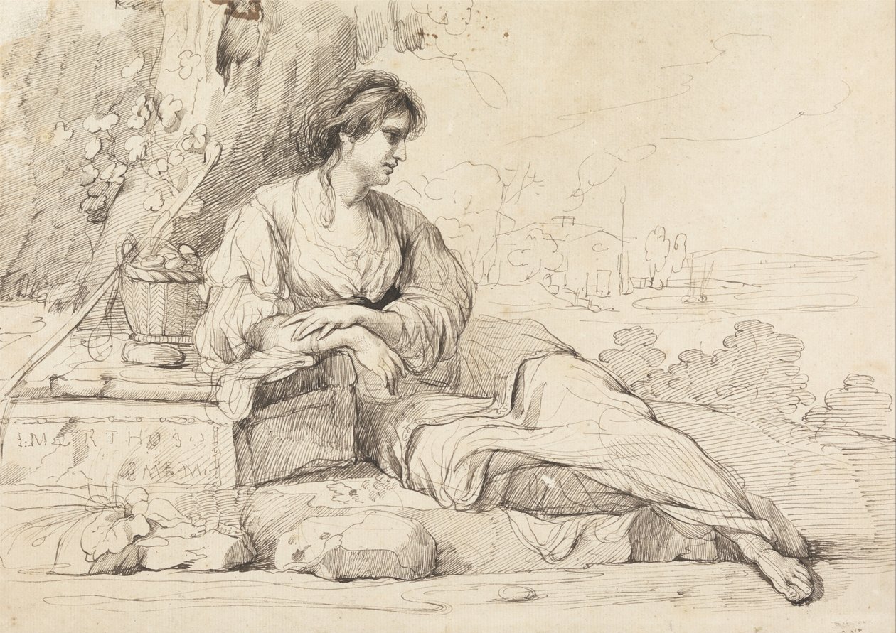 Figura Femenina Reclining en un Paisaje Italiano de John Hamilton Mortimer