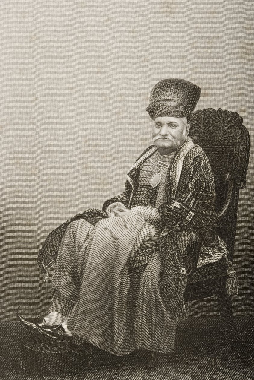 Sir Jamsetjee Jeejeebhoy (1783-1859) grabado por D.J. Pound a partir de una fotografía, de 