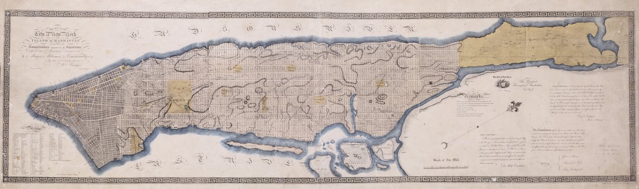 Plan del Comisionado, un mapa de la ciudad de Nueva York, por los comisionados designados por una ley de la legislatura aprobada el 3 de abril de 1807, grabado por P. Maverick, 1811 de John Jr. Randel