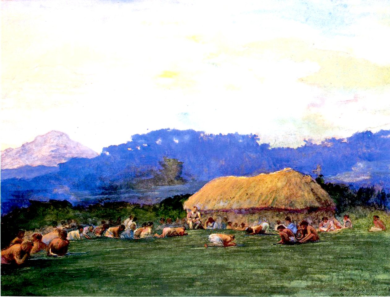 Oración vespertina en el País del Diablo, Fiyi, 1891 (acuarela y gouache sobre papel) de John La Farge or Lafarge