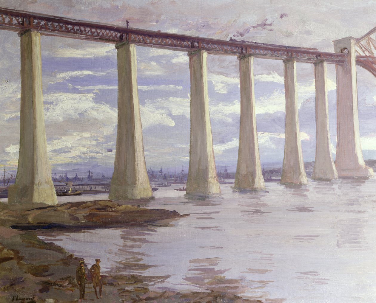 Los pilares, Puente Forth con la Gran Flota en la distancia, 1917 de John Lavery
