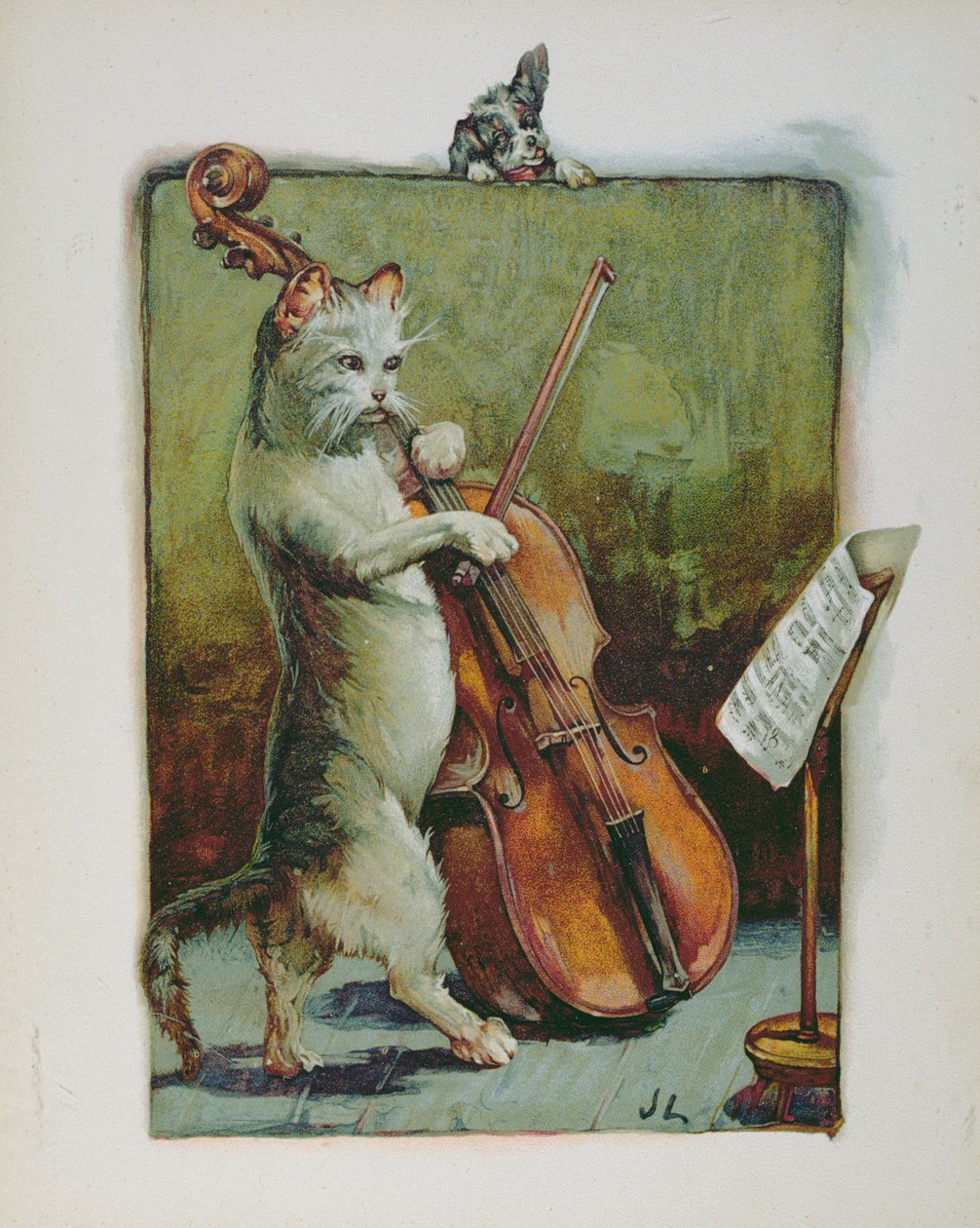 El gato y el violín, de un libro ilustrado de rimas infantiles de John Lawson