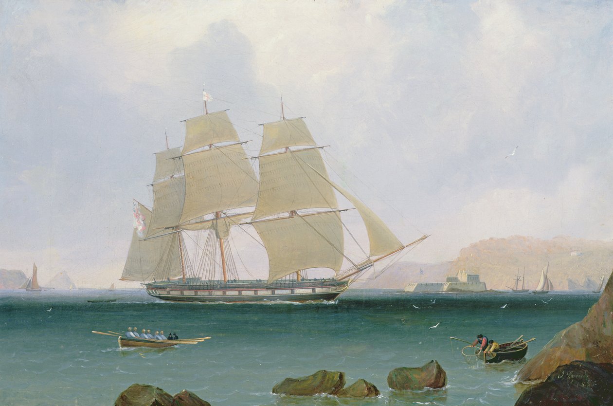Un balandro aparejado del Escuadrón Blanco frente a Plymouth, 1835 de John Lynn