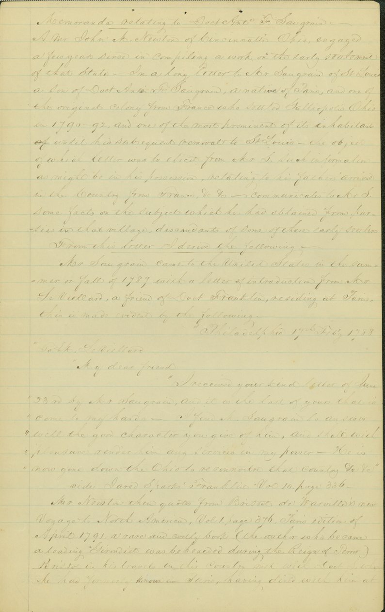 Sobre el viaje de Saugrain por América hasta que se estableció en St. Louis de John M. Newton
