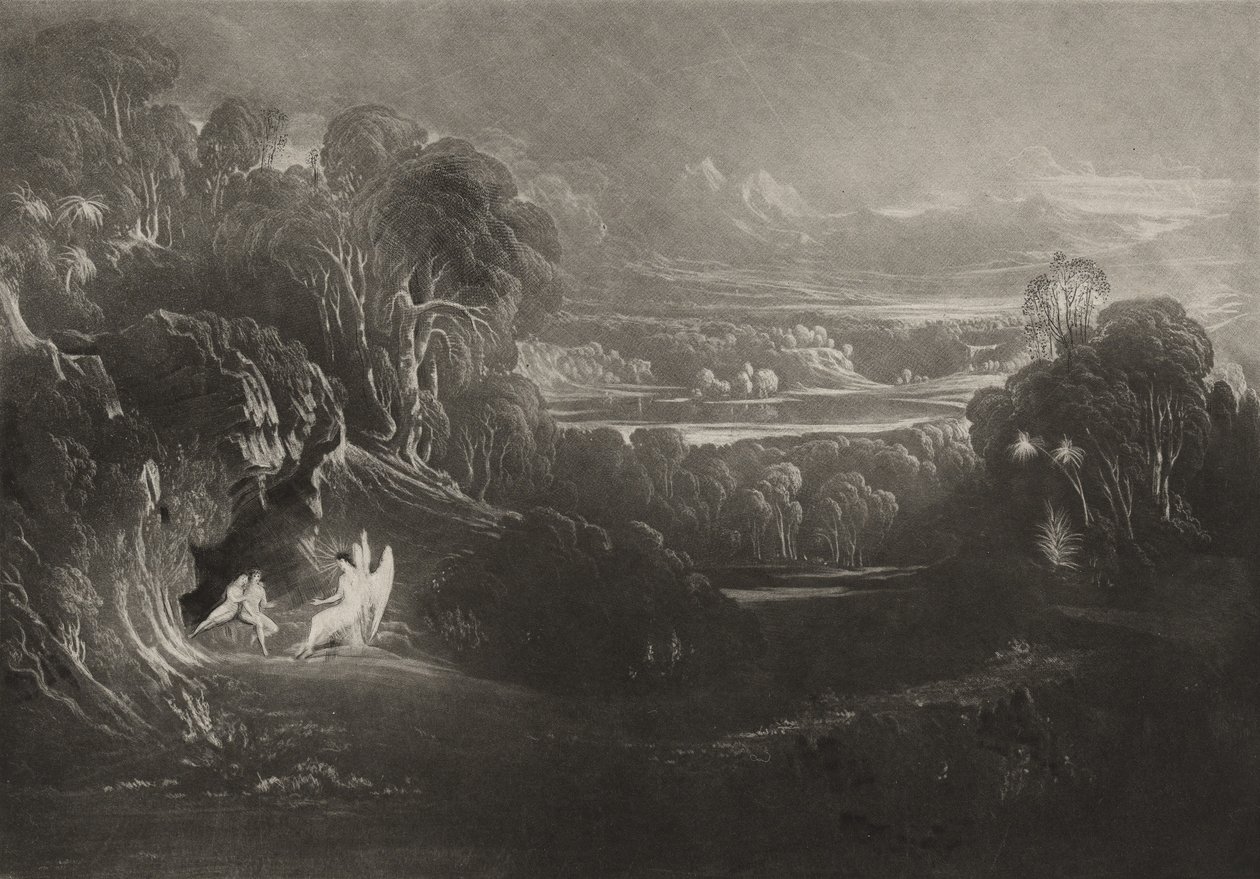 Rafael conversando con Adán y Eva, c.1827 de John Martin