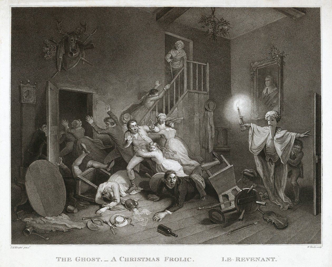 El fantasma - Una broma navideña - Le Revenant, impreso en 1814 de John Massey Wright