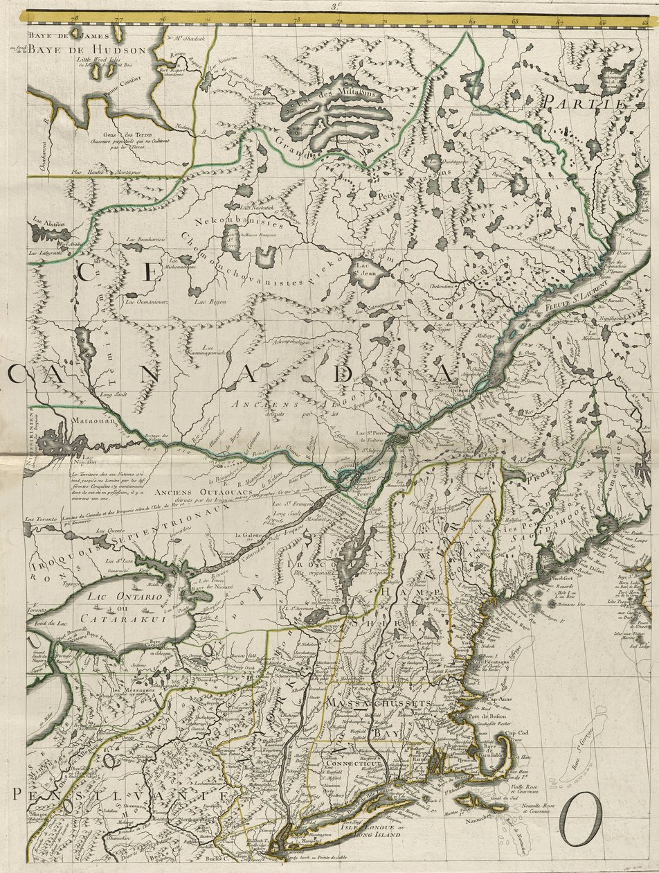 Mapa de los dominios británicos y franceses en América, 1756 de John Mitchell