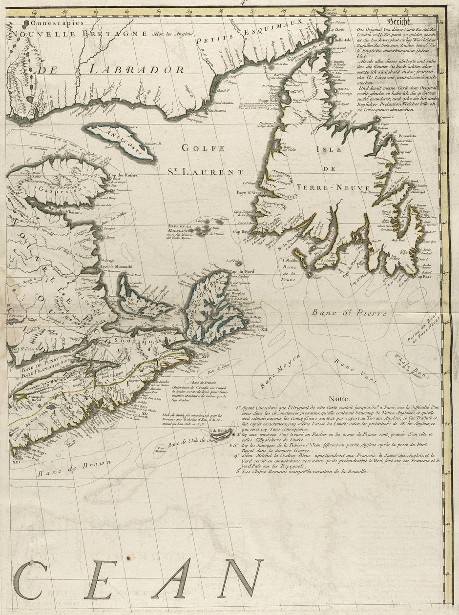 Mapa de los dominios británicos y franceses en América, 1756 de John Mitchell