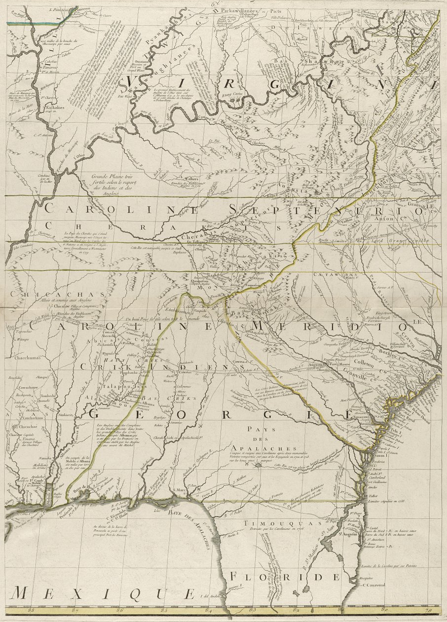 Mapa de los dominios británicos y franceses en América, 1756 de John Mitchell