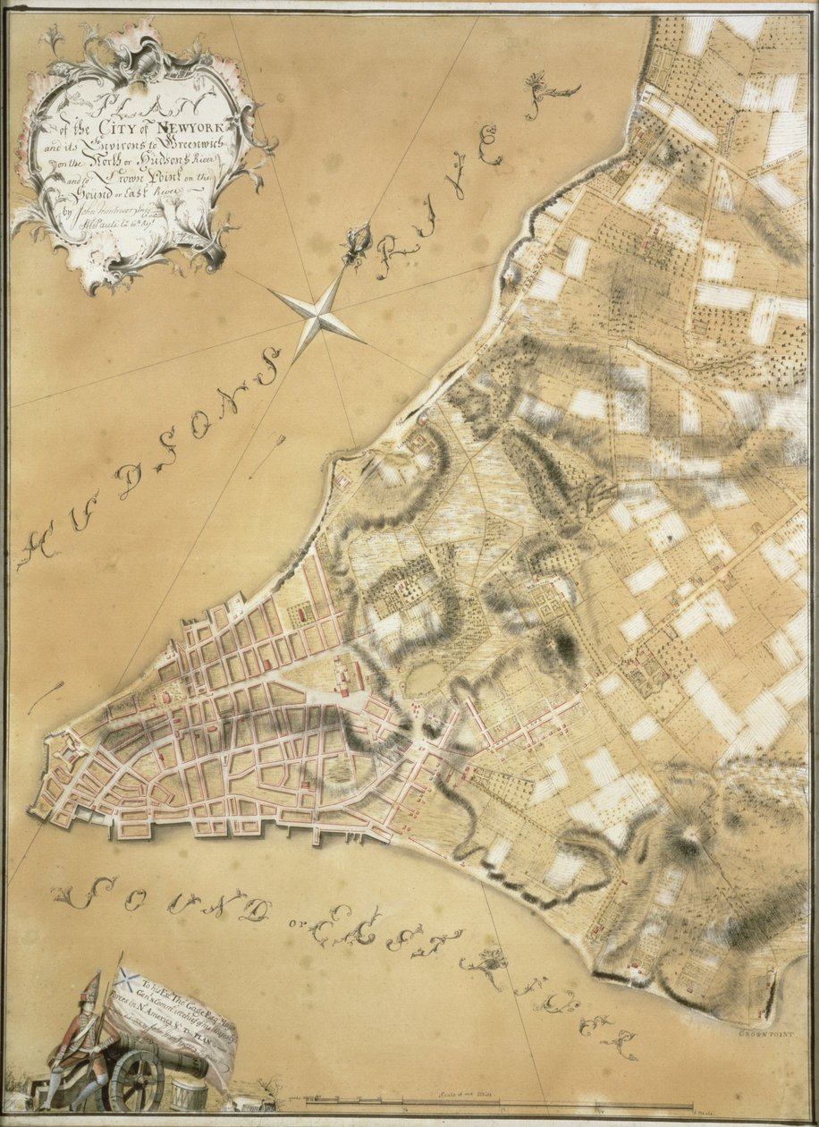 Primer levantamiento de la ciudad de Nueva York y sus alrededores hasta Greenwich, 1766 de John Montresor