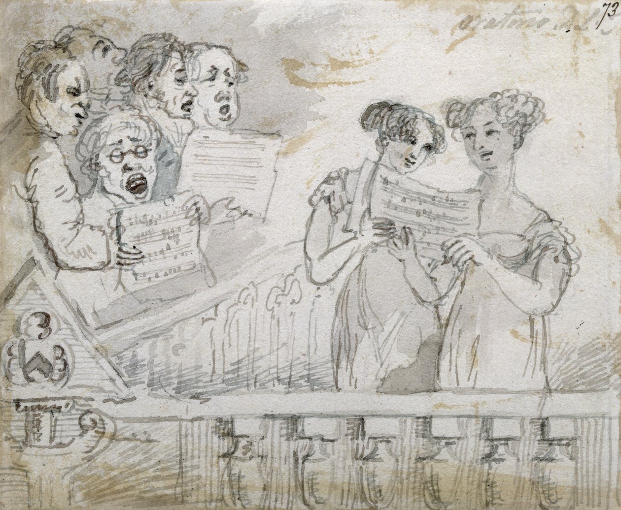 Representación de oratorio en el Teatro Drury Lane, parte uno de un tríptico, 1814 de John Nixon