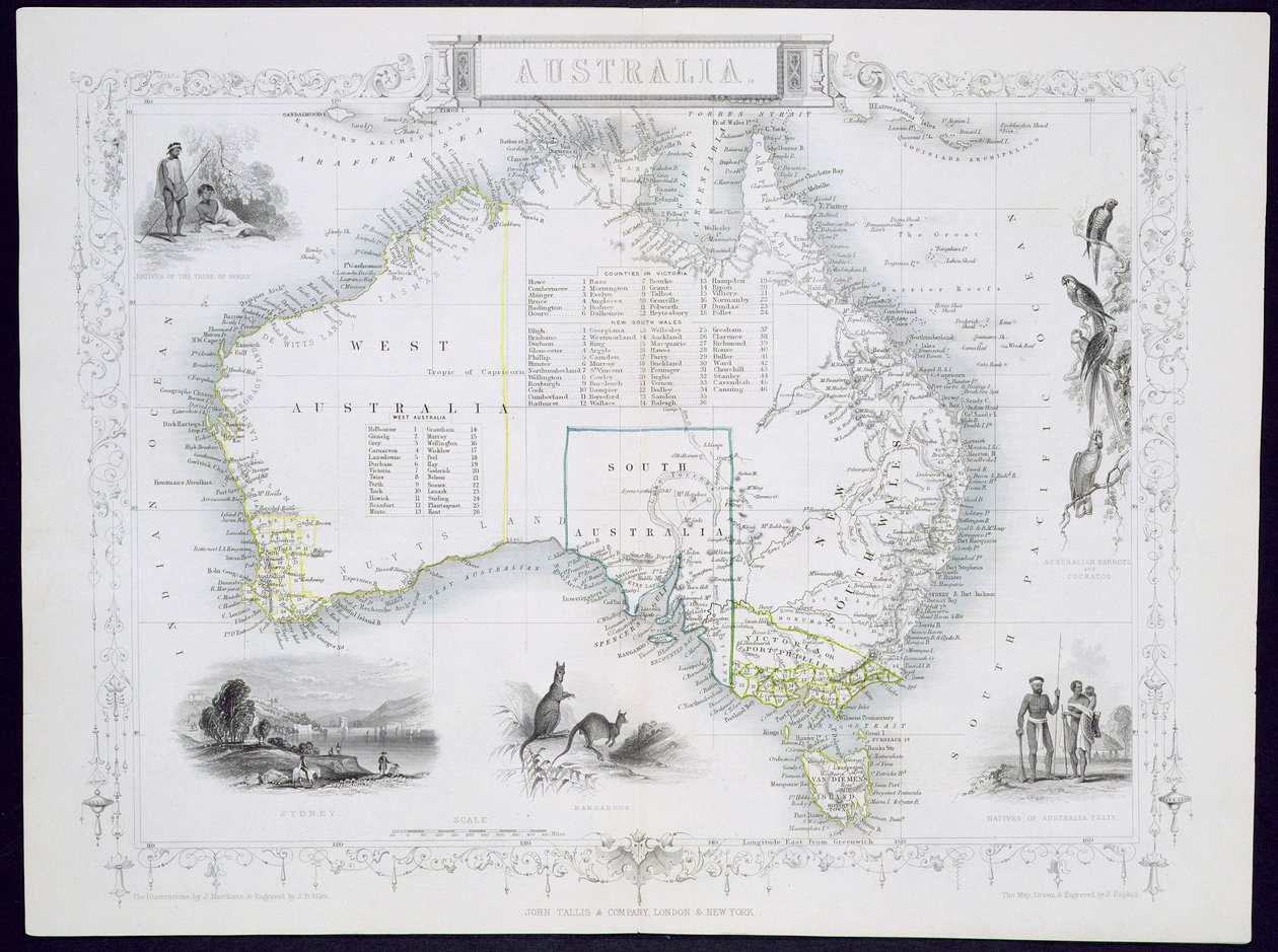 Australia, de una serie de mapas mundiales publicados por John Tallis und Co., Londres y Nueva York, 1850s de John Rapkin