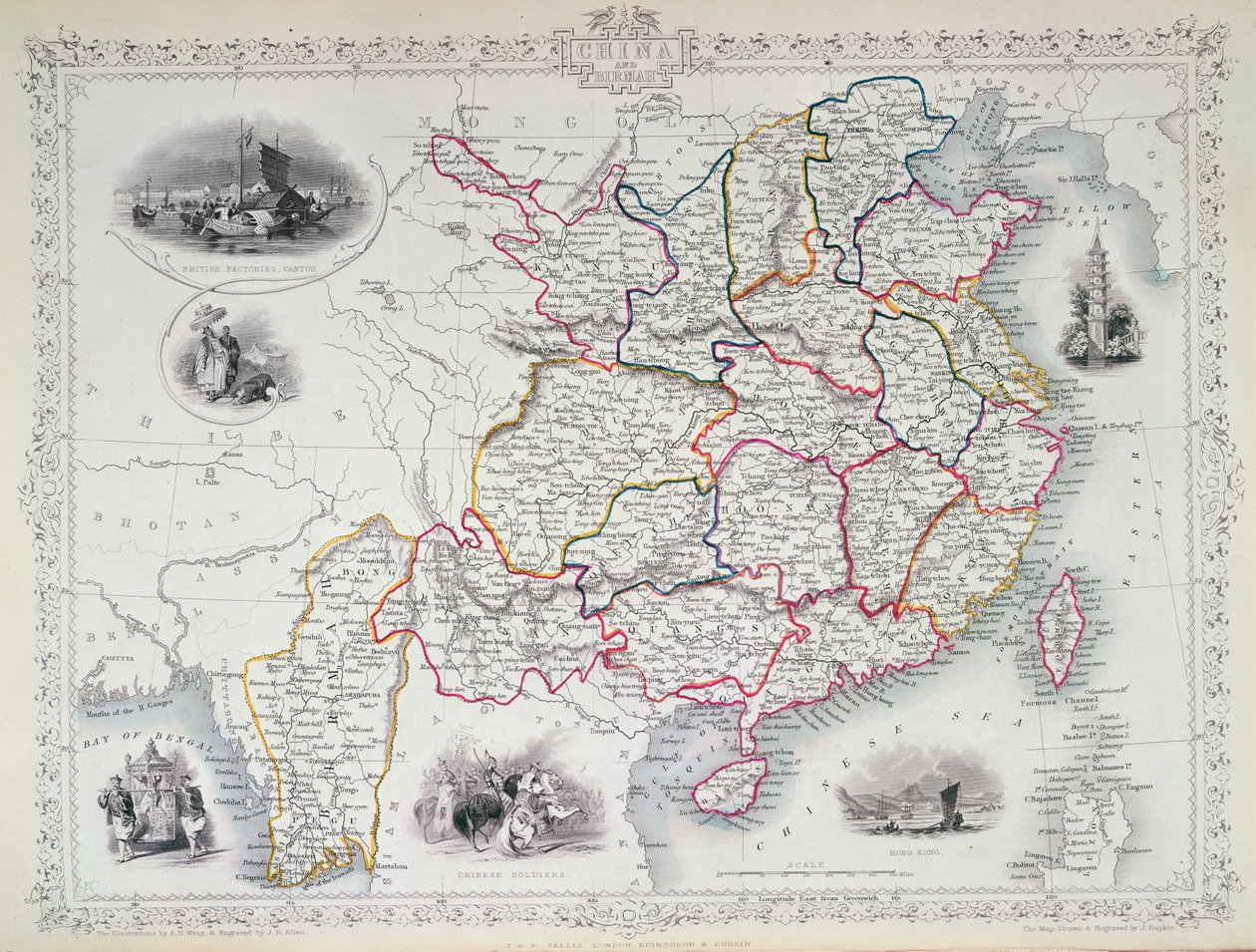 Mapa de China y Birmania, 1851 de John Rapkin