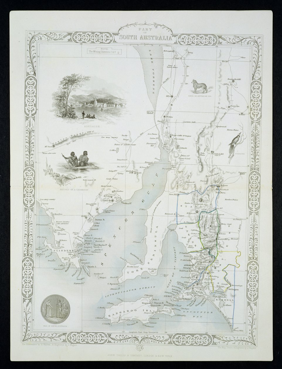 Parte de Australia del Sur, de una serie de mapas mundiales publicados por John Tallis y Co, Nueva York y Londres, 1850s de John Rapkin