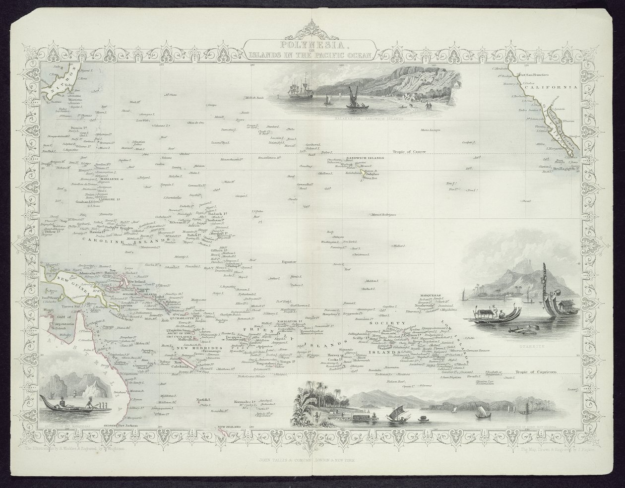 Polinesia o Islas en el Océano Pacífico, de una serie de mapas mundiales por John Tallis y Co., Nueva York y Londres, 1850s de John Rapkin