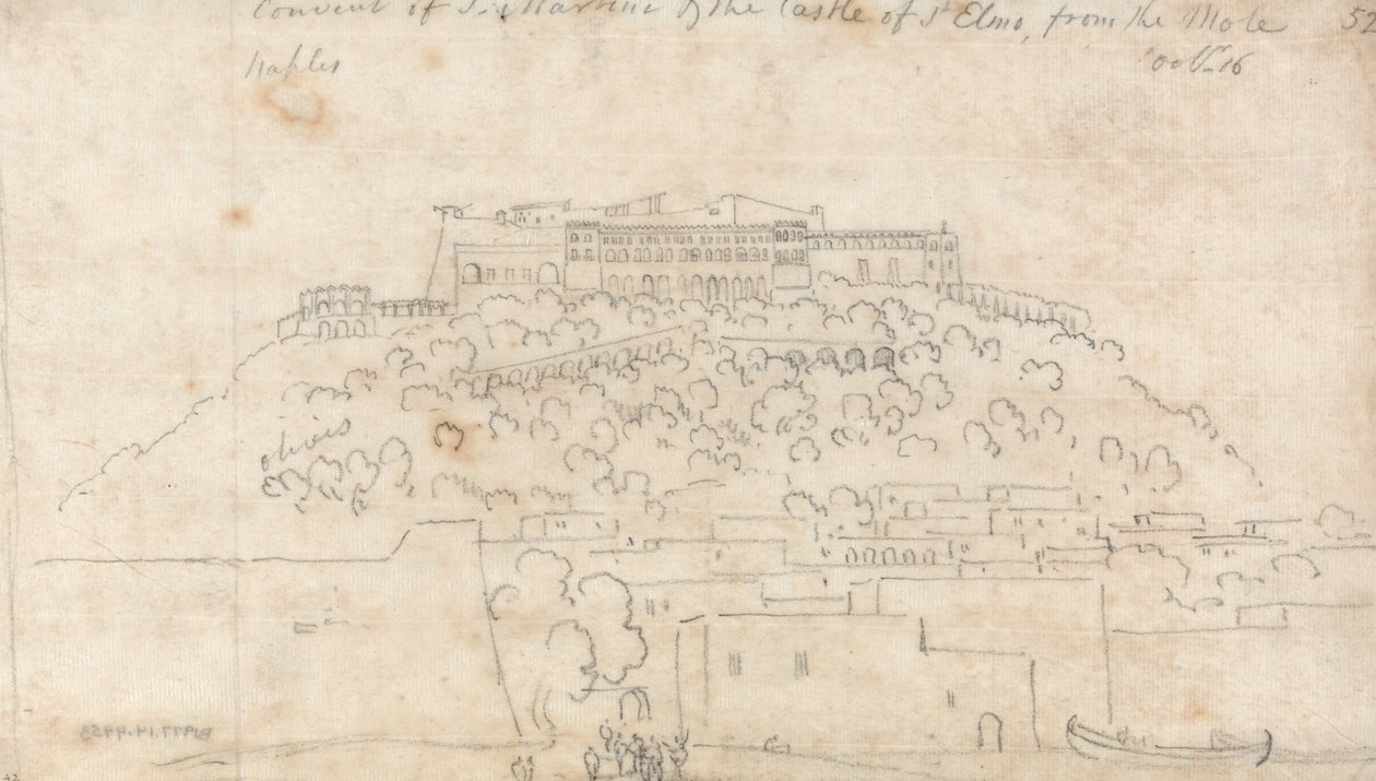 Convento de S. Martino y Castello di Sant Elmo desde el Muelle, Nápoles de John Robert Cozens
