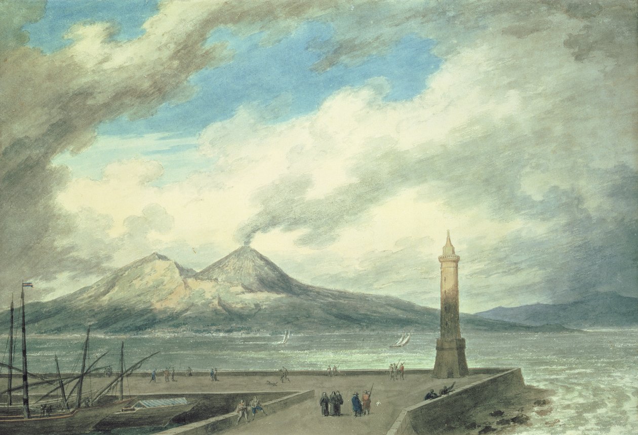 Vesubio y Somma desde el Muelle de Nápoles, siglo XVIII de John Robert Cozens