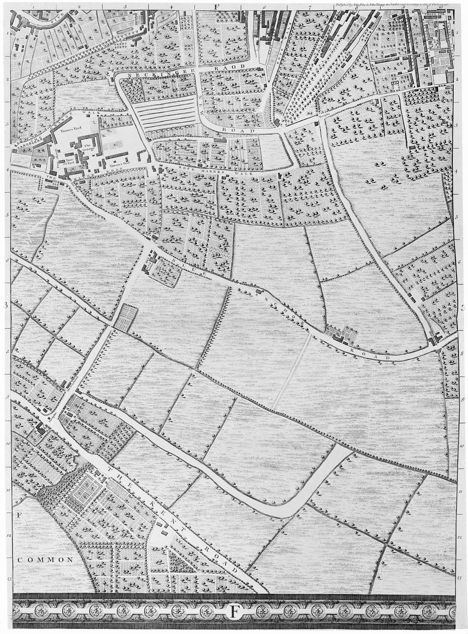Mapa de Bermondsey, Londres, 1746 de John Rocque