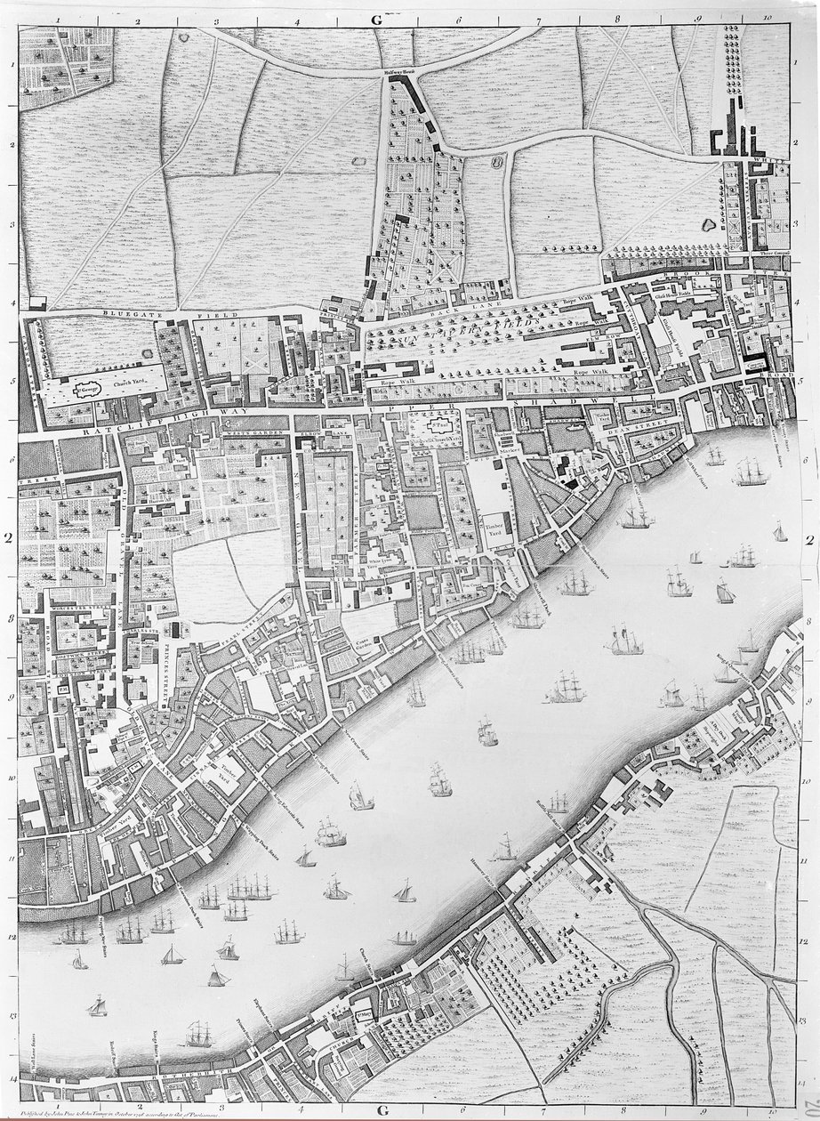 Un mapa de Wapping, Londres, 1746 de John Rocque