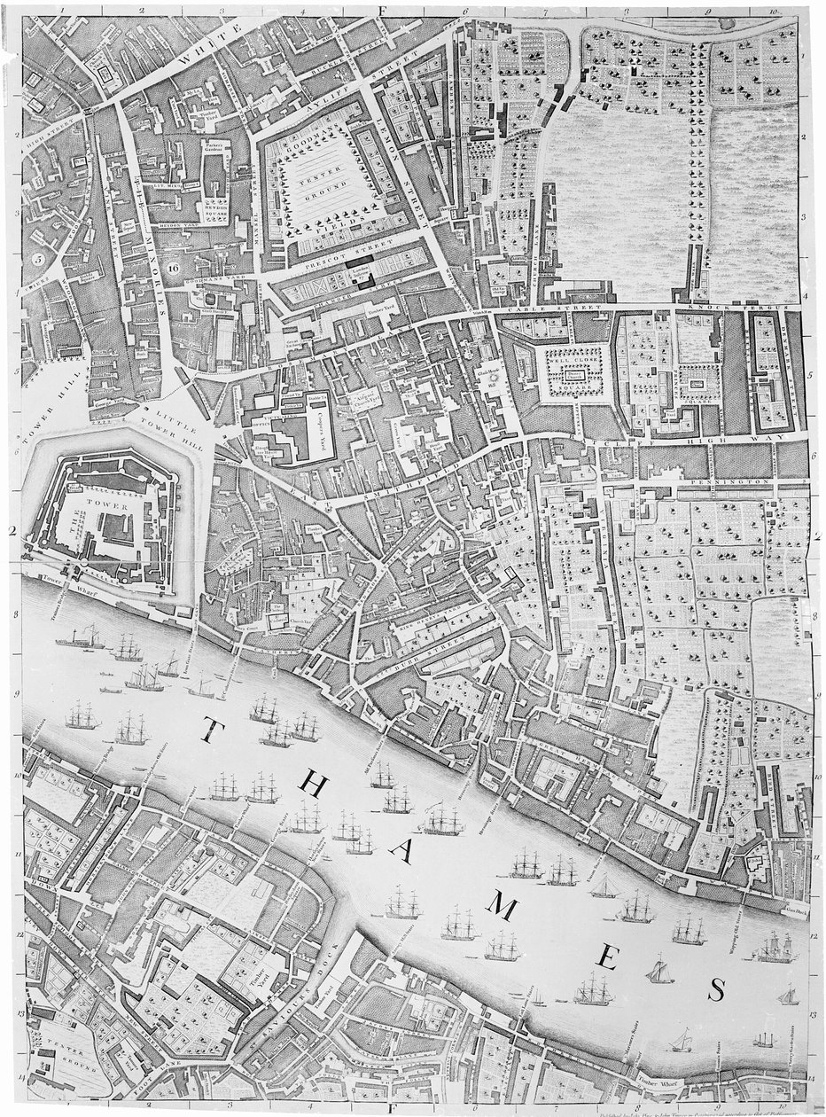 Un mapa de la Torre de Londres, 1746 de John Rocque