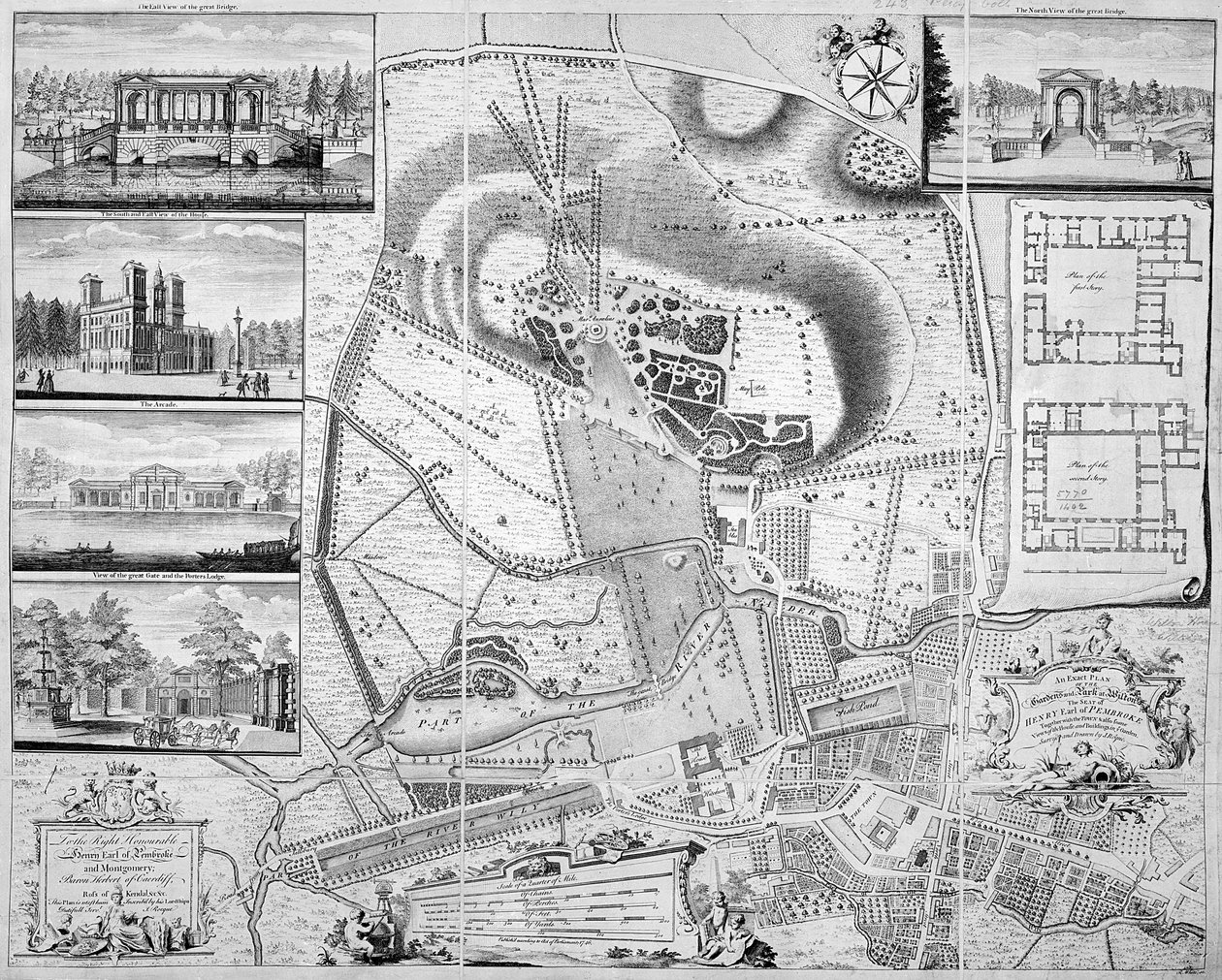 Un plan exacto de los jardines y el parque en Wilton, la residencia del Conde de Pembroke, 1746 de John Rocque