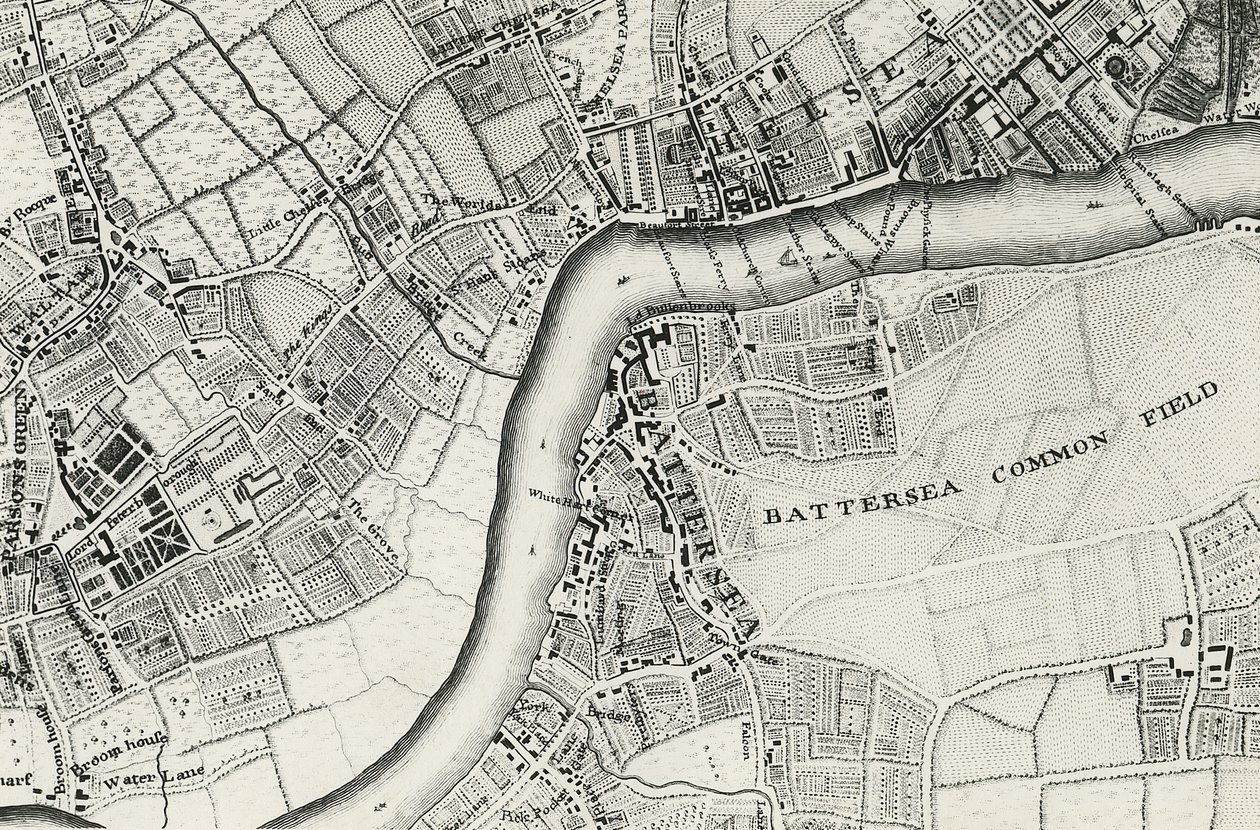 Mapa de Battersea y Chelsea, 1748 de John Rocque