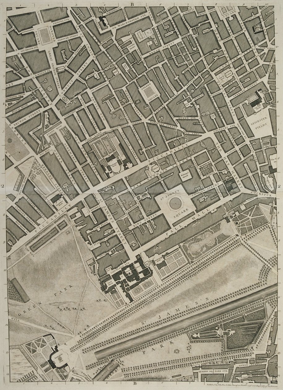 Plano de las ciudades de Londres y Westminster y el barrio de Southwark, grabado por John Tinney, pub. 1746 de John Rocque