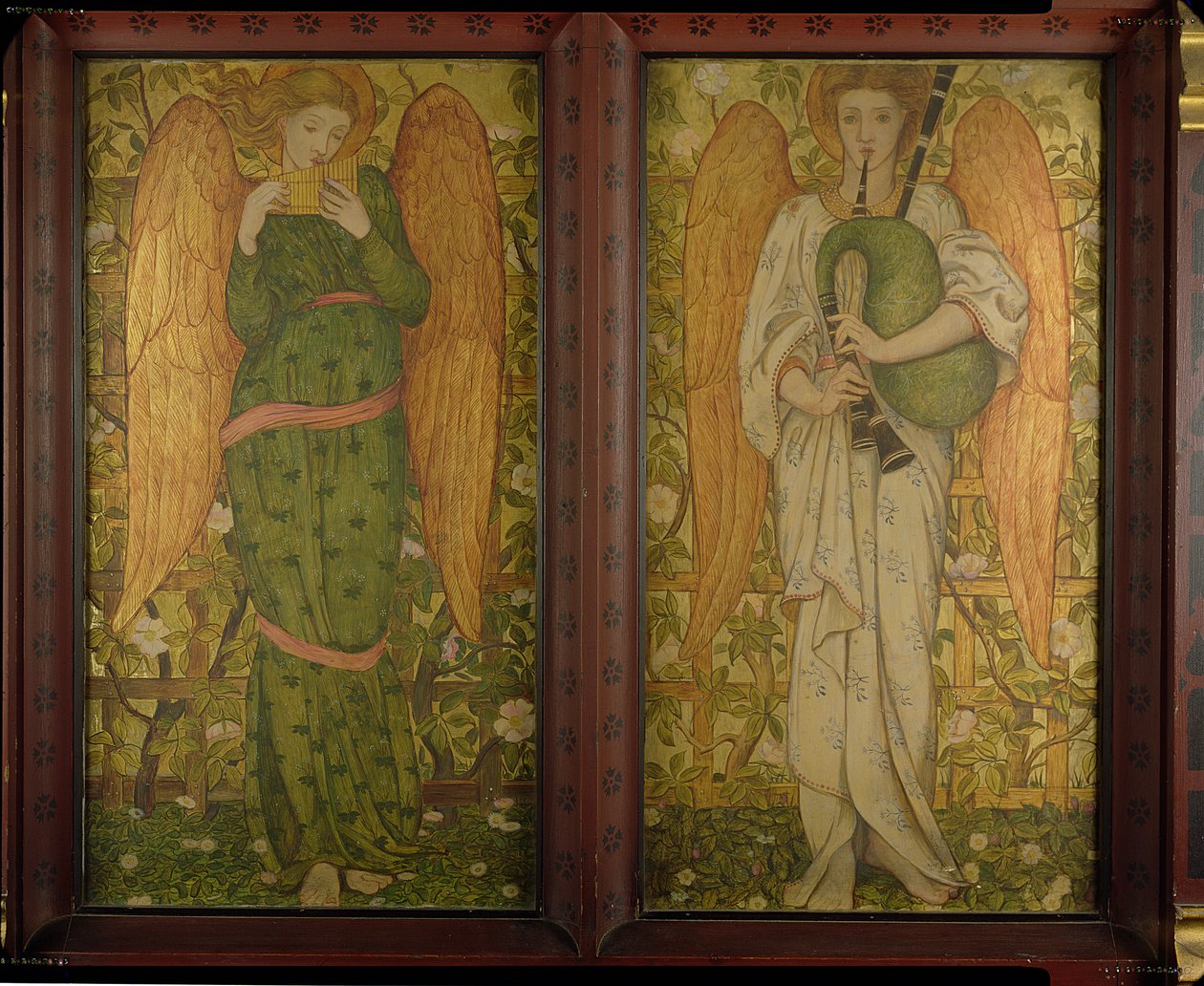 Ángeles con flautas de Pan y gaitas, 1861-62 de John Roddam Spencer Stanhope