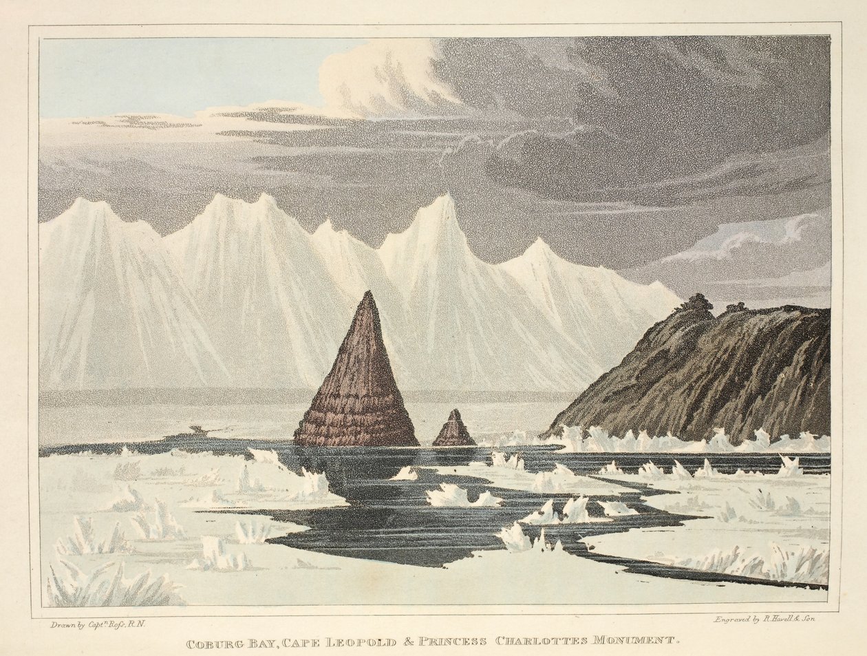 Bahía de Coburg, Cabo Leopold y Monumento a la Princesa Charlotte, ilustración de 