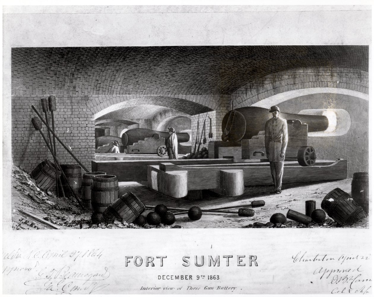 Fuerte Sumter, vista interior de la batería de tres cañones, diciembre 1863 de John Ross Key