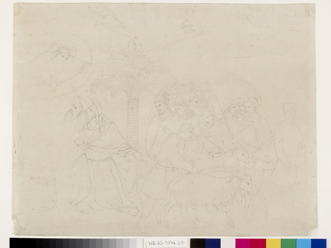 Contorno a Lápiz de una Parte del Fresco de Los Amigos de Job en el Camposanto, Pisa, atribuido a Taddeo Gaddi, 14 - 16 de mayo de 1845 de John Ruskin