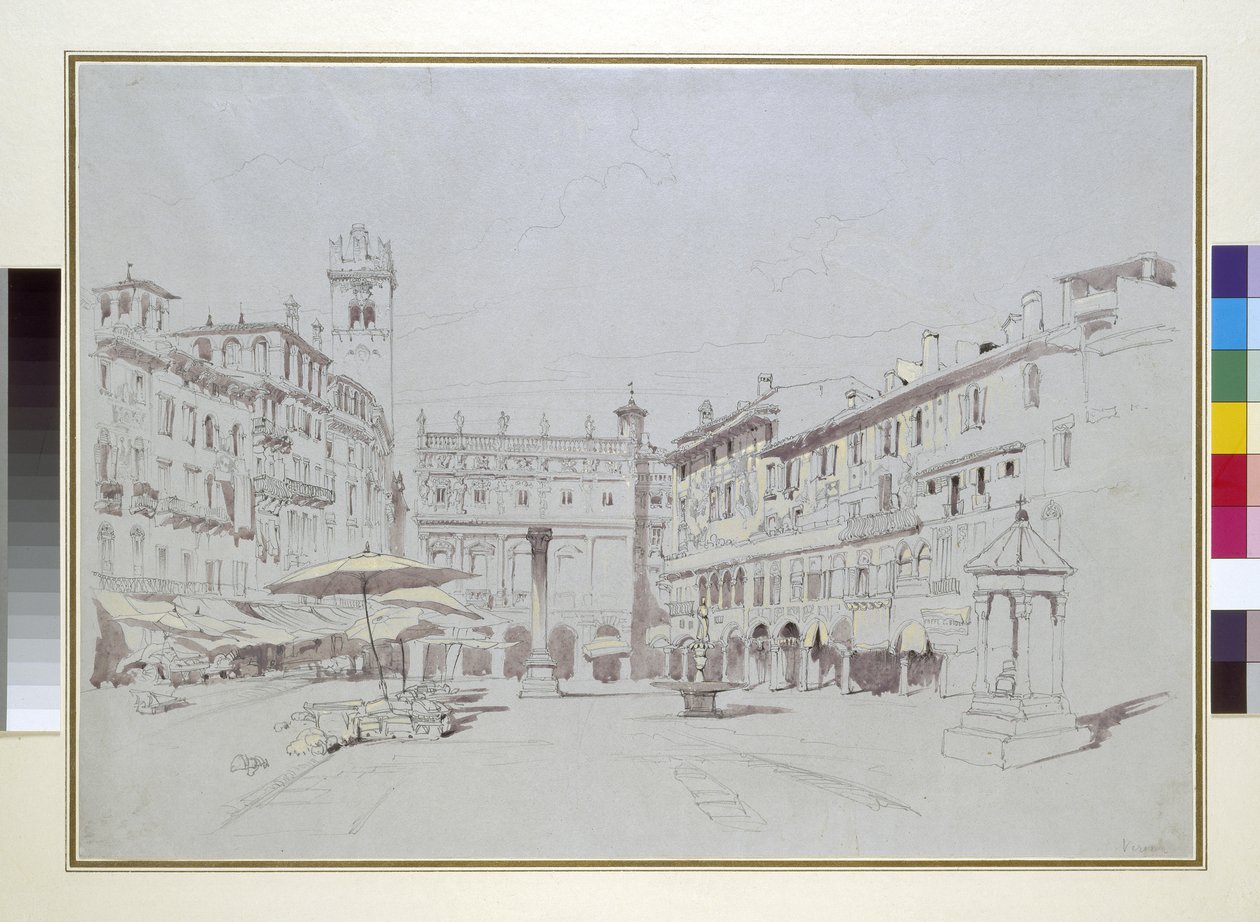 Estudio para (detalle) de la Piazza delle Erbe, Verona, 19 de mayo de 1841 de John Ruskin