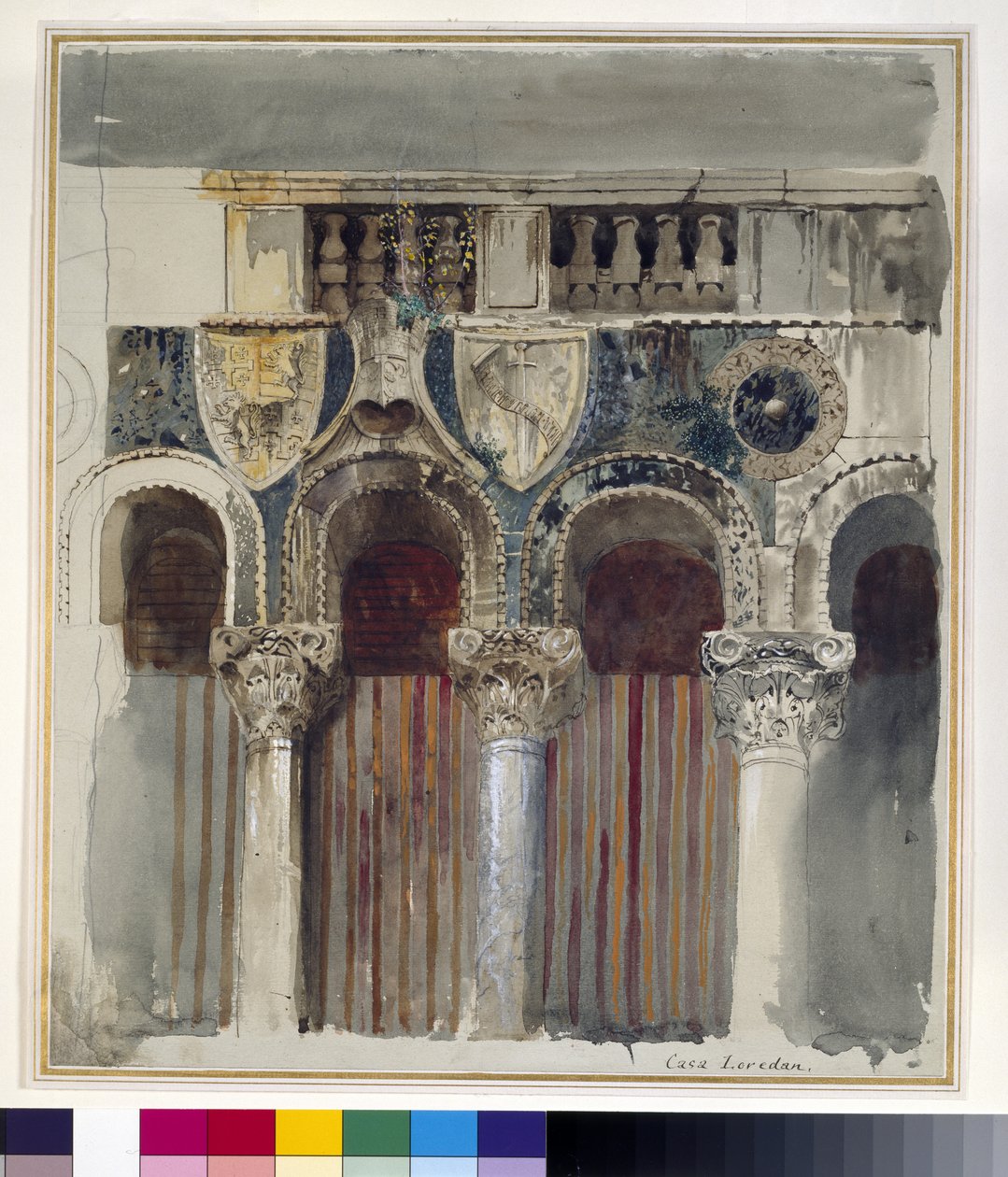 Estudio del incrustado de mármol en el frente de la Casa Loredan, Venecia, septiembre - octubre 1845 de John Ruskin