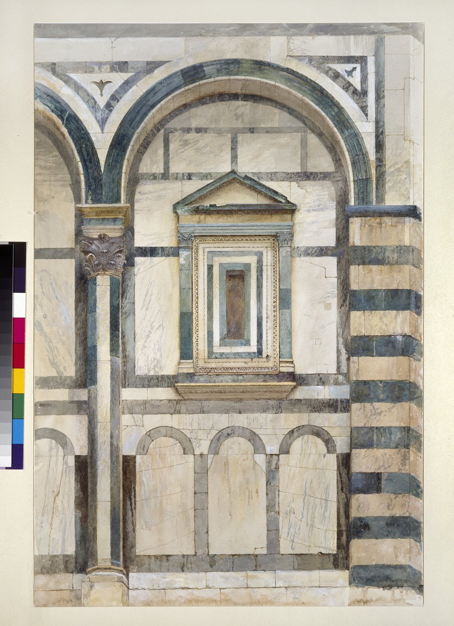 El Baptisterio, Florencia: Estudio de la parte superior del compartimento derecho en la fachada suroeste, 1 - 14 de junio de 1872 de John Ruskin