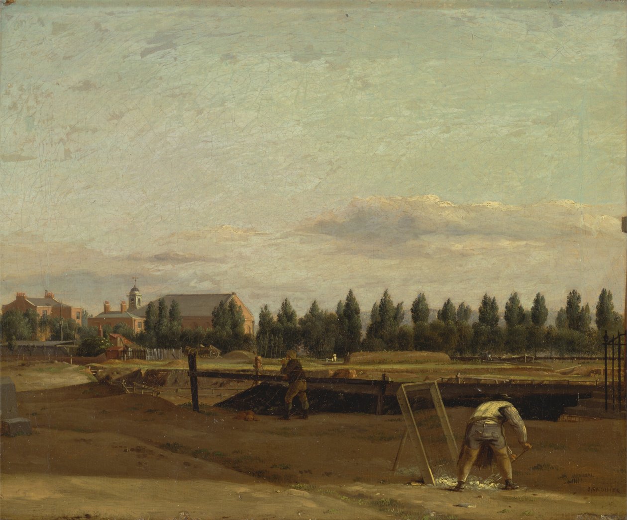 Excavando el Canal del Regente, con una vista de la Capilla de Marylebone de John Seguier