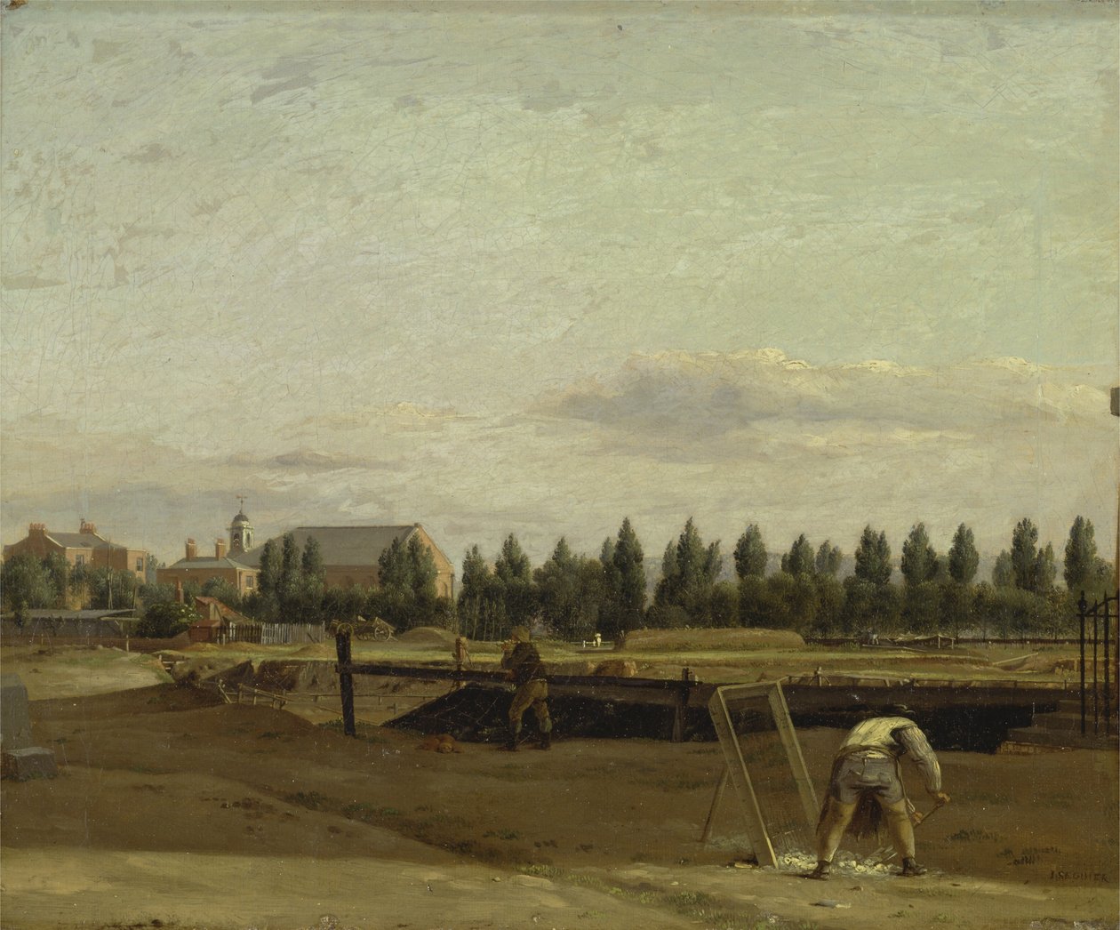Excavando el Canal del Regente, con una vista de la Capilla de Marylebone, c.1812 de John Seguier