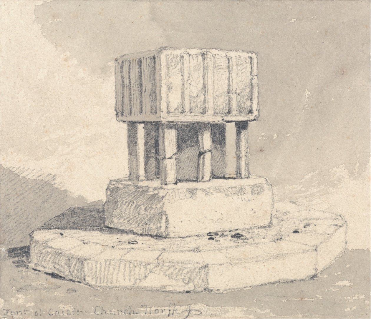 Pila bautismal en la iglesia de Caister, Norfolk de John Sell Cotman