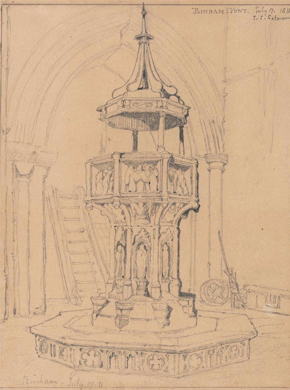 Pila bautismal en la iglesia de Binham, Norfolk de John Sell Cotman